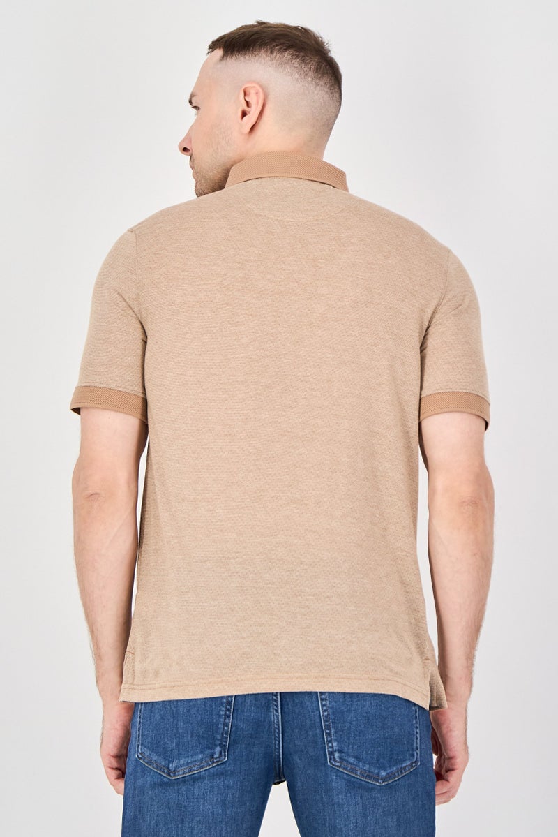 Thomas Sterling Men Regular Fit Short Sleeve Allover Print Polo Shirt, Light Brown - Image 3