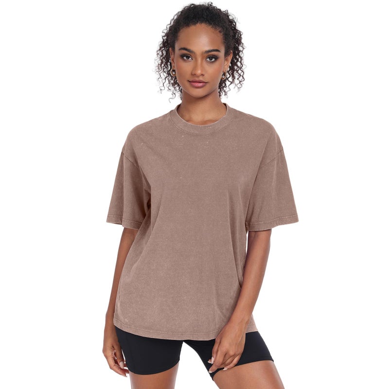 SnowElve 3 Pack Womens Washed Vintage Oversized T-Shirt Baggy Workout Tops Short Sleeve Cotton Tshirts Streetwear Boyfriend Tee(W-CFGYBK,l) - Image 2