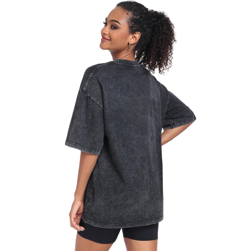 SnowElve 3 Pack Womens Washed Vintage Oversized T-Shirt Baggy Workout Tops Short Sleeve Cotton Tshirts Streetwear Boyfriend Tee(W-CFGYBK,l) - Image 5