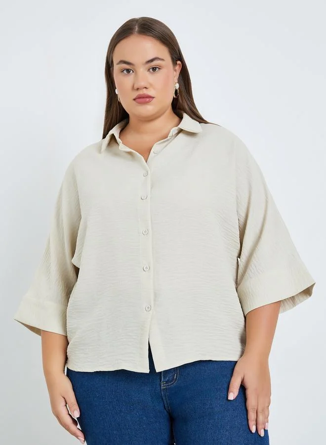 Styli Plus Size Women Off-White Collared Shirt