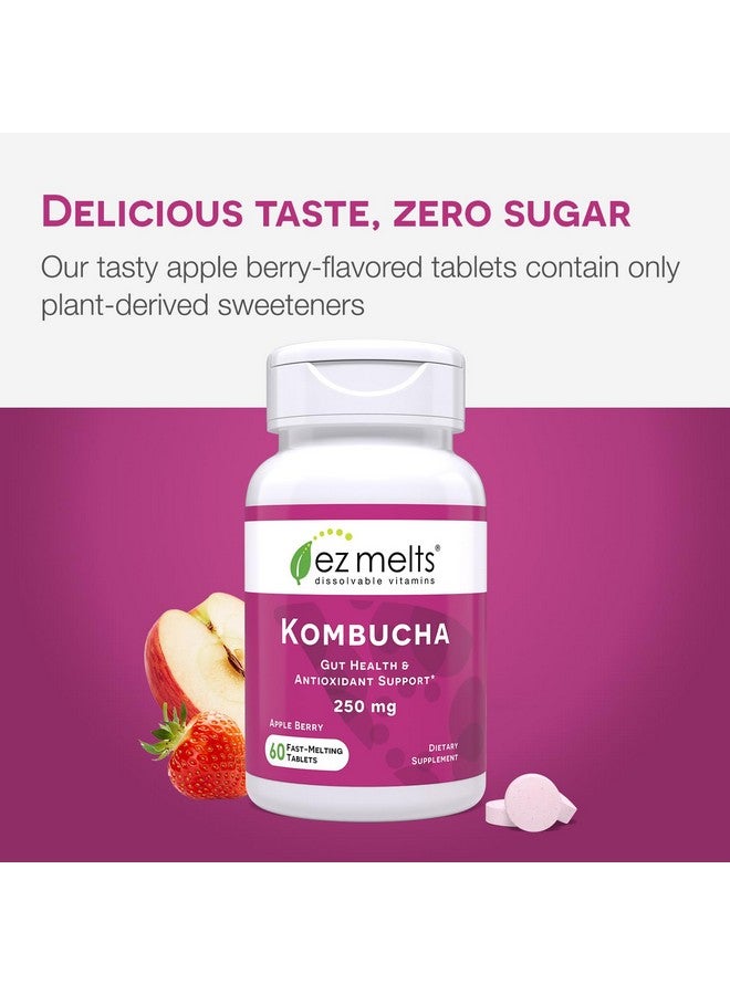 EZ Melts Dissolvable Sugar-Free Kombucha Tablets with SCOBY & Apple Cider Vinegar, Gut Health Supplements for Men & Women, Apple Berry Flavor, 2-Month Supply - Image 4