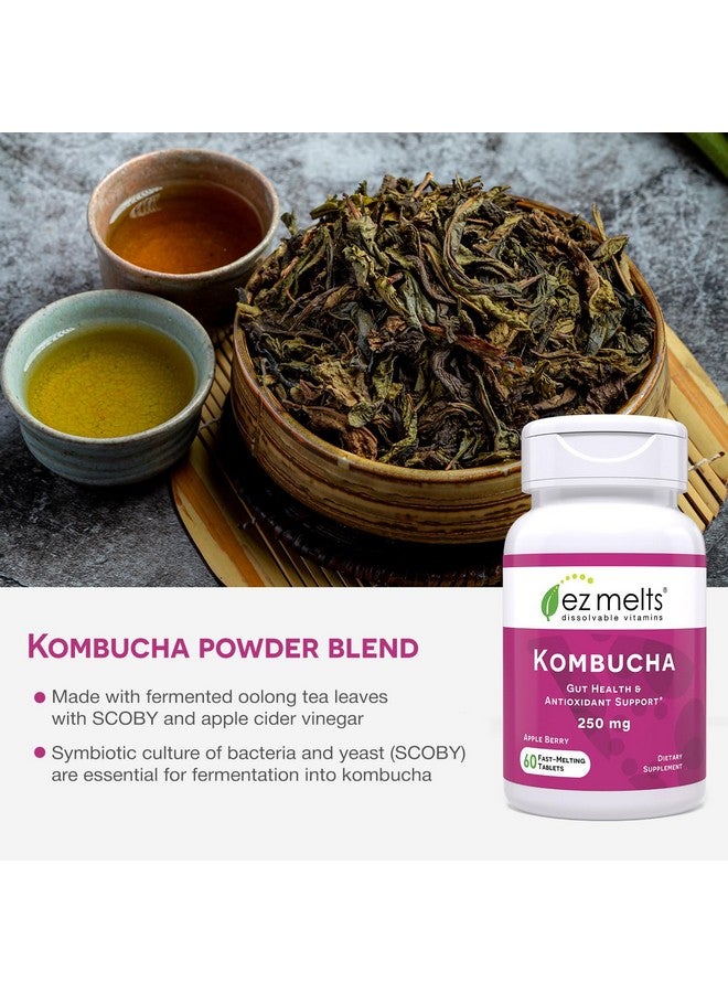 EZ Melts Dissolvable Sugar-Free Kombucha Tablets with SCOBY & Apple Cider Vinegar, Gut Health Supplements for Men & Women, Apple Berry Flavor, 2-Month Supply - Image 3