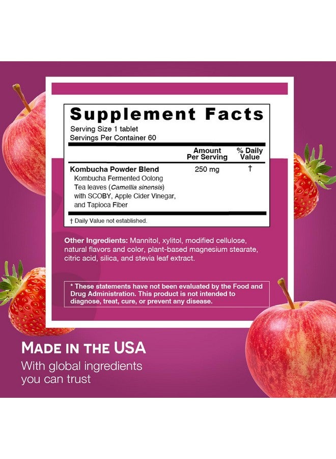 EZ Melts Dissolvable Sugar-Free Kombucha Tablets with SCOBY & Apple Cider Vinegar, Gut Health Supplements for Men & Women, Apple Berry Flavor, 2-Month Supply - Image 5