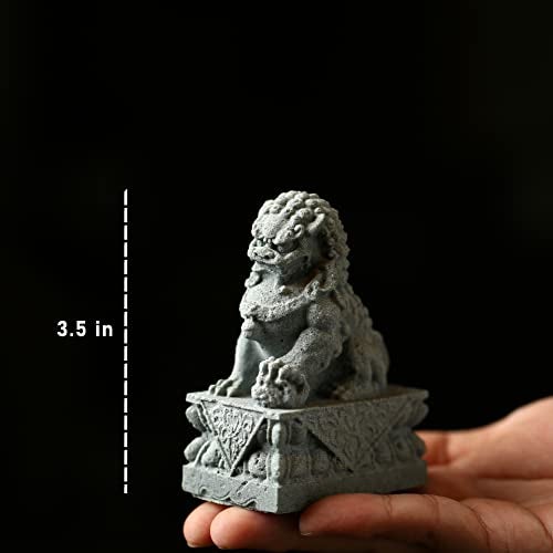 Sdeetesamjun Foo Dogs Statues Pair Guardian Lion Fu Foo Dogs Stone Statues Chinese Feng Shui Decor Housewarming Congratulatory to Ward Off Evil Energy (M) - Image 2