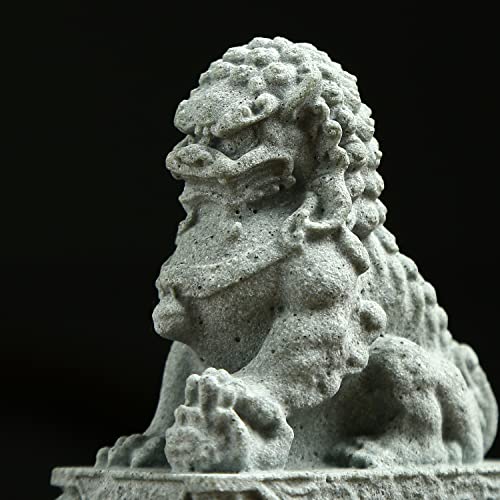 Sdeetesamjun Foo Dogs Statues Pair Guardian Lion Fu Foo Dogs Stone Statues Chinese Feng Shui Decor Housewarming Congratulatory to Ward Off Evil Energy (M) - Image 5
