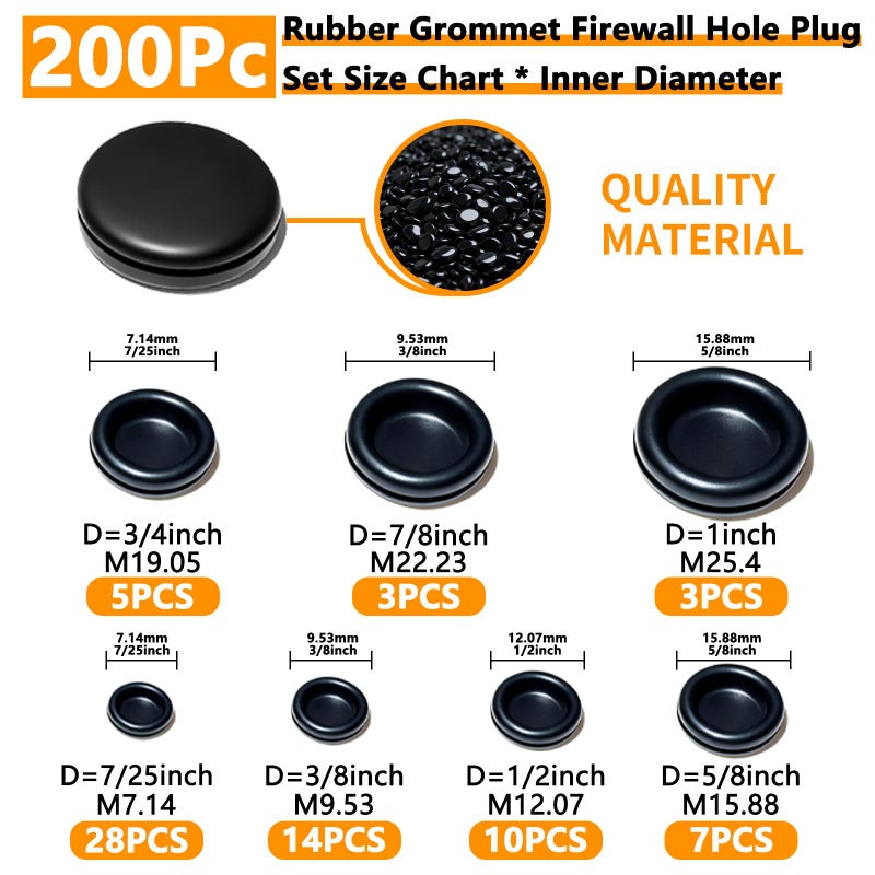 LordandLand Rubber Grommet Kit 70 Pack - 7 Sizes Firewall Rubber Hole Plugs Rubber Grommets for Wiring, Automotive, Home Improvement Cord Pipe Wire Organization - Image 5