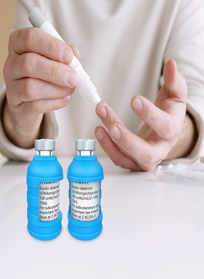 MEDMAX حافظة حماية زجاجة الأنسولين من ميدماكس لمرضى السكري، غلاف واقٍ من السيليكون لمعظم قوارير الأنسولين سعة 10 مل، عبوة من قطعتين (أزرق قصير) - Image 5