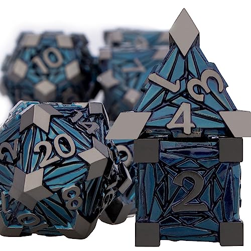 ORIFANTOU 7PCS Metal DND Dice Set with Box Debris RPG Black Blue D and D Dice for use with DD Tabletop Games Role Playing Game Polyhedral Dice Set D20 D12 D10 D8 D6 D4 - Image 5