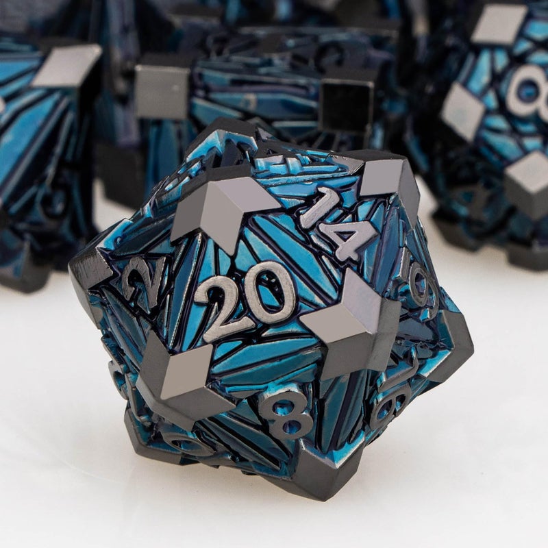 ORIFANTOU 7PCS Metal DND Dice Set with Box Debris RPG Black Blue D and D Dice for use with DD Tabletop Games Role Playing Game Polyhedral Dice Set D20 D12 D10 D8 D6 D4 - Image 3