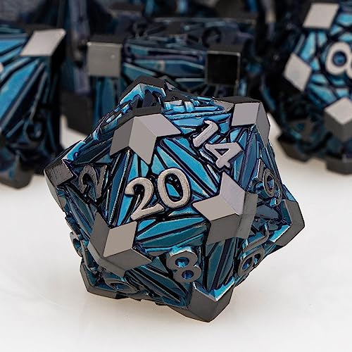 ORIFANTOU 7PCS Metal DND Dice Set with Box Debris RPG Black Blue D and D Dice for use with DD Tabletop Games Role Playing Game Polyhedral Dice Set D20 D12 D10 D8 D6 D4 - Image 1