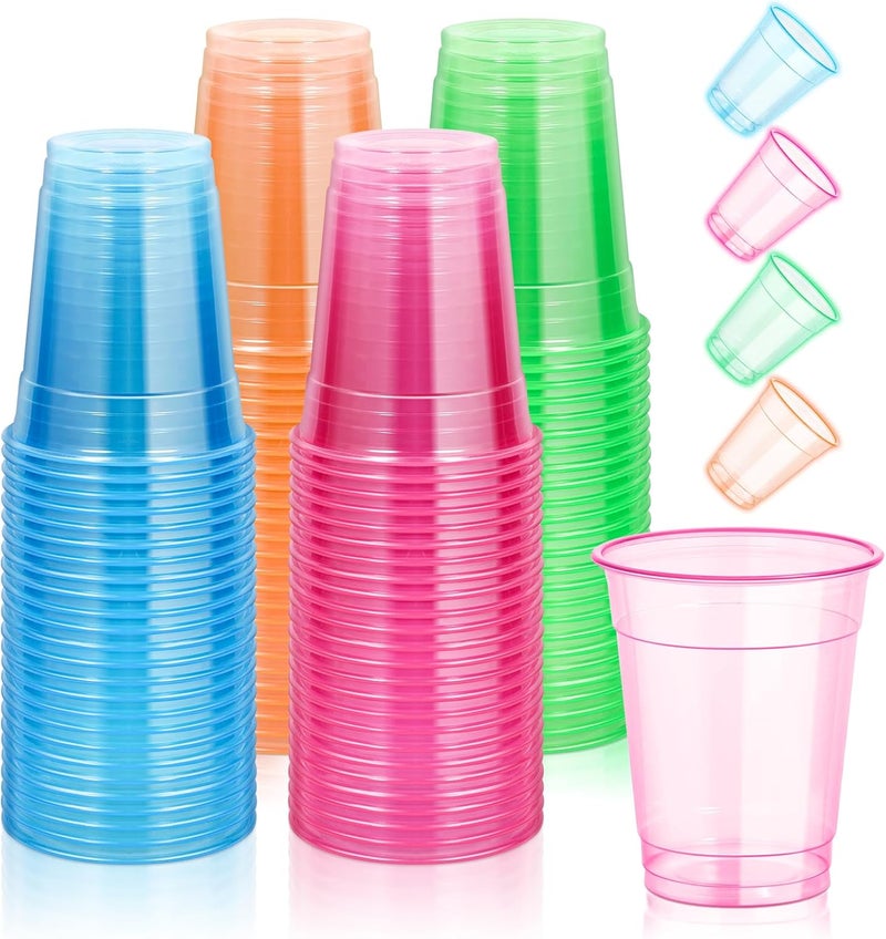 KesaPlan KesaPlan 120 PCS Plastic Neon Cups 12 OZ Disposable Glow Cups Under UV Black Light for Neon Party Decorations Colorful Glow in the Dark for Rave Party Christmas Thanksgiving Halloween Holidays  - Image 1