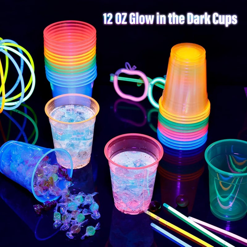 KesaPlan KesaPlan 120 PCS Plastic Neon Cups 12 OZ Disposable Glow Cups Under UV Black Light for Neon Party Decorations Colorful Glow in the Dark for Rave Party Christmas Thanksgiving Halloween Holidays  - Image 3