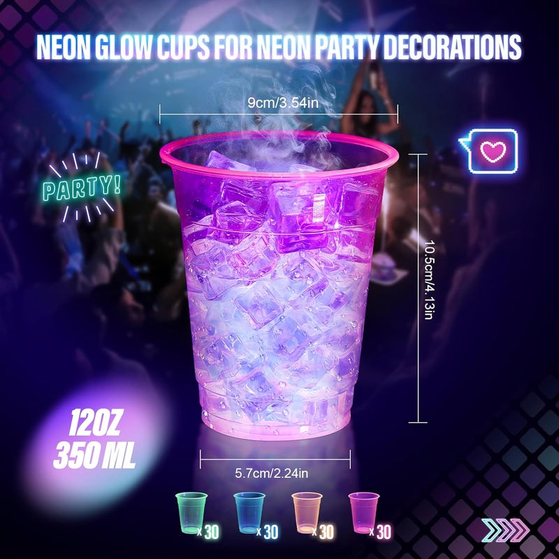 KesaPlan KesaPlan 120 PCS Plastic Neon Cups 12 OZ Disposable Glow Cups Under UV Black Light for Neon Party Decorations Colorful Glow in the Dark for Rave Party Christmas Thanksgiving Halloween Holidays  - Image 2