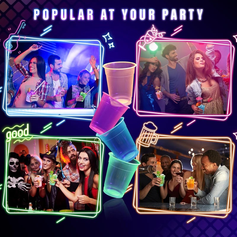 KesaPlan KesaPlan 120 PCS Plastic Neon Cups 12 OZ Disposable Glow Cups Under UV Black Light for Neon Party Decorations Colorful Glow in the Dark for Rave Party Christmas Thanksgiving Halloween Holidays  - Image 5