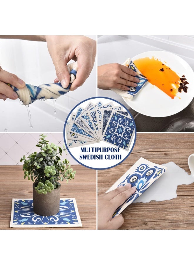 WILLBOND WILLBOND 9 Pieces Blue Style Swedish Kitchen Dishcloths Reusable Absorbent Hand Towels Sponge Cloth for Baking Cooking Kitchen Home Decoration Housewarming Gift - Image 3