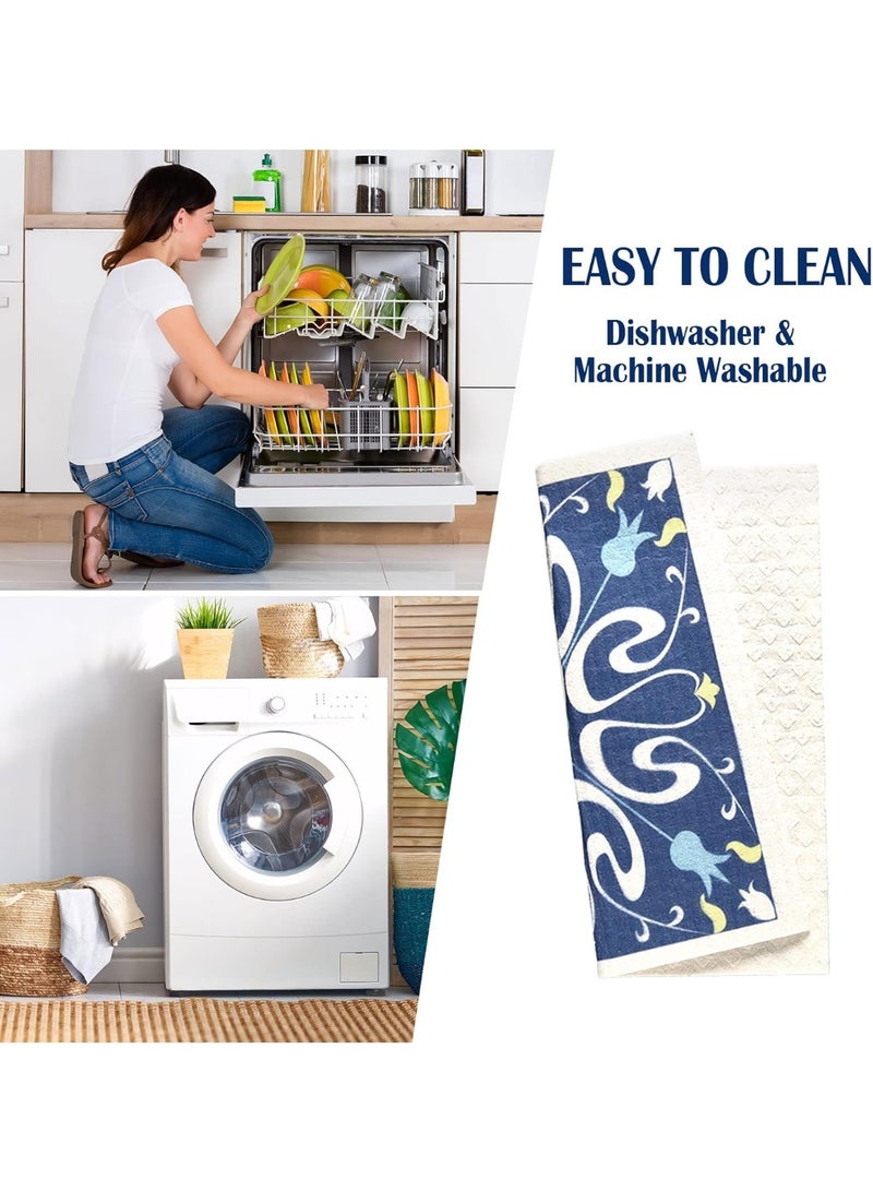 WILLBOND WILLBOND 9 Pieces Blue Style Swedish Kitchen Dishcloths Reusable Absorbent Hand Towels Sponge Cloth for Baking Cooking Kitchen Home Decoration Housewarming Gift - Image 4