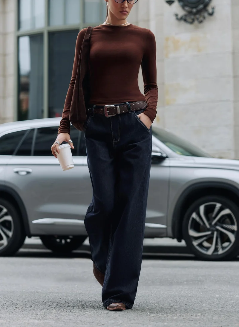 Lichi  Loose jeans with contrast stitching for Women | Best Price UAE