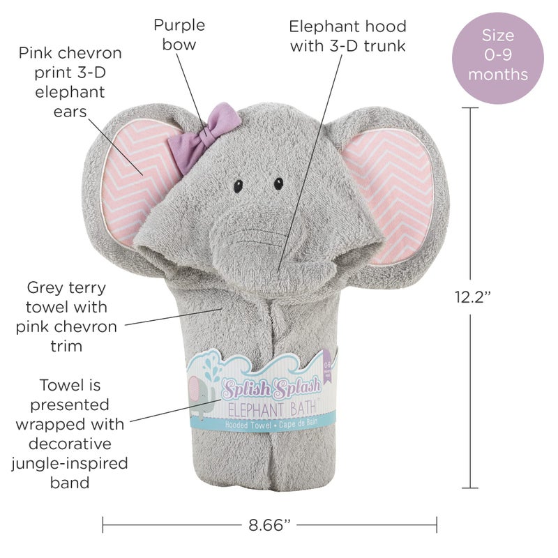 Baby Aspen "Splish Splash Elephant Bath Hooded Towel/Baby Robe, 0-9 Months - Image 4