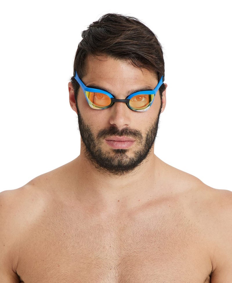 ARENA Unisex Cobra Ultra Swipe Racing Swim Goggles for Adult Men Women Anti-Fog Technology Polycarbonate Hard Mirrored Lens Professional Athlete Gear, Yellow Copper/Blue - Image 4