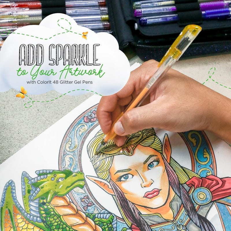 كولور إت أقلام جل لامعة ColorIt للتلوين، عبوة 96 قطعة تحتوي على 48 قلمًا لامعًا عالي الجودة و48 خرطوشة للتعبئة، بالإضافة إلى حقيبة سفر واحدة – ألوان زاهية لليوميات، والكتابة، وكتب التلوين للبالغين، والمشاريع الإبداعية - Image 5