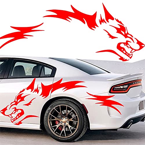 JSCARLIFE Wolf Graphics Car Body Stickers Decals 1 Set 51.1" x 19.69", Car Body Stickers Vinyl Self-Adhesive Side Strip Decal Cool Stickers for Jeep Truck SUV (Red) - Image 1