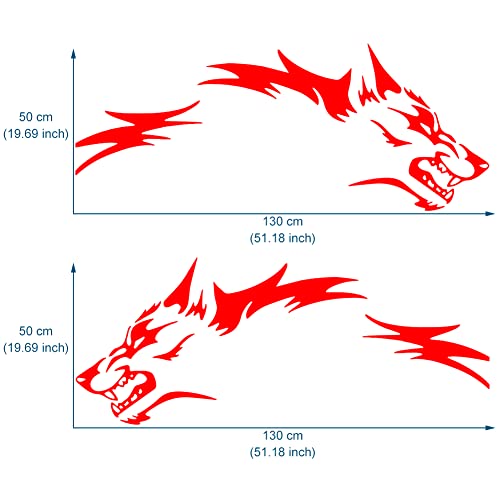 JSCARLIFE Wolf Graphics Car Body Stickers Decals 1 Set 51.1" x 19.69", Car Body Stickers Vinyl Self-Adhesive Side Strip Decal Cool Stickers for Jeep Truck SUV (Red) - Image 2