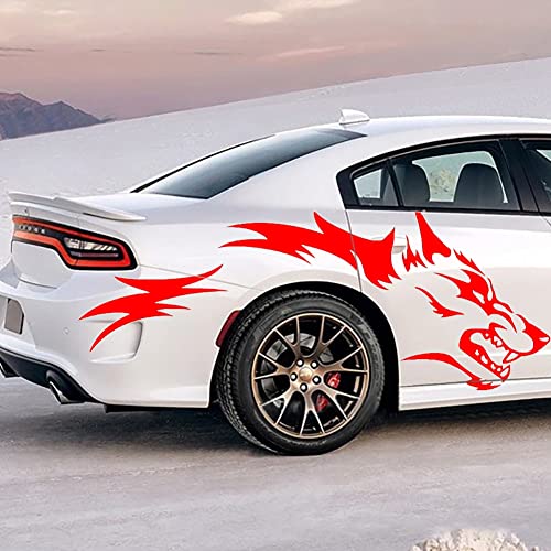JSCARLIFE Wolf Graphics Car Body Stickers Decals 1 Set 51.1" x 19.69", Car Body Stickers Vinyl Self-Adhesive Side Strip Decal Cool Stickers for Jeep Truck SUV (Red) - Image 4