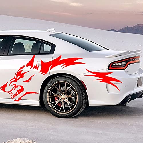 JSCARLIFE Wolf Graphics Car Body Stickers Decals 1 Set 51.1" x 19.69", Car Body Stickers Vinyl Self-Adhesive Side Strip Decal Cool Stickers for Jeep Truck SUV (Red) - Image 3