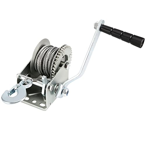 JOIKIT 600lbs 26.2 Feet Heavy Duty Hand Winch, Hand Crank Winch with 8m Steel Cable, Crank Gear Winch Boat Winch Two-Way Manual Ratchet Winches for ATV Boat Trailer Marine, Silver - Image 1