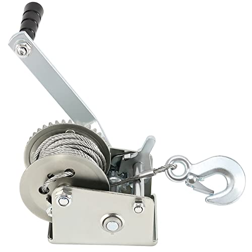 JOIKIT 600lbs 26.2 Feet Heavy Duty Hand Winch, Hand Crank Winch with 8m Steel Cable, Crank Gear Winch Boat Winch Two-Way Manual Ratchet Winches for ATV Boat Trailer Marine, Silver - Image 4