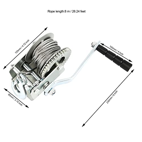 JOIKIT 600lbs 26.2 Feet Heavy Duty Hand Winch, Hand Crank Winch with 8m Steel Cable, Crank Gear Winch Boat Winch Two-Way Manual Ratchet Winches for ATV Boat Trailer Marine, Silver - Image 2