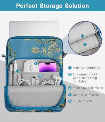 MoKo 15 Inch Laptop Sleeve Bag Fits New Mac Air 15" M5 2026, Mac Pro 14" M5/M5 Pro/M5 Max 2026, Galaxy Tab S9 Utra 14.6" 2023, Handle Carrying Case with Shoulder Strap, Apricot Flower - Image 5