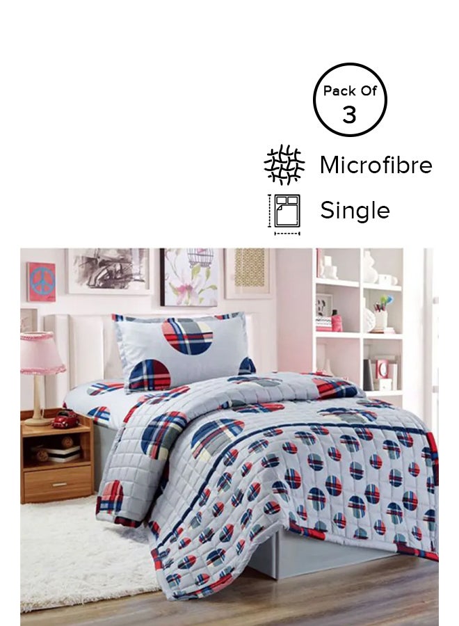 طقم لحاف مضغوط مكون من 3 قطع microfiber رمادي/ أحمر/ أزرق