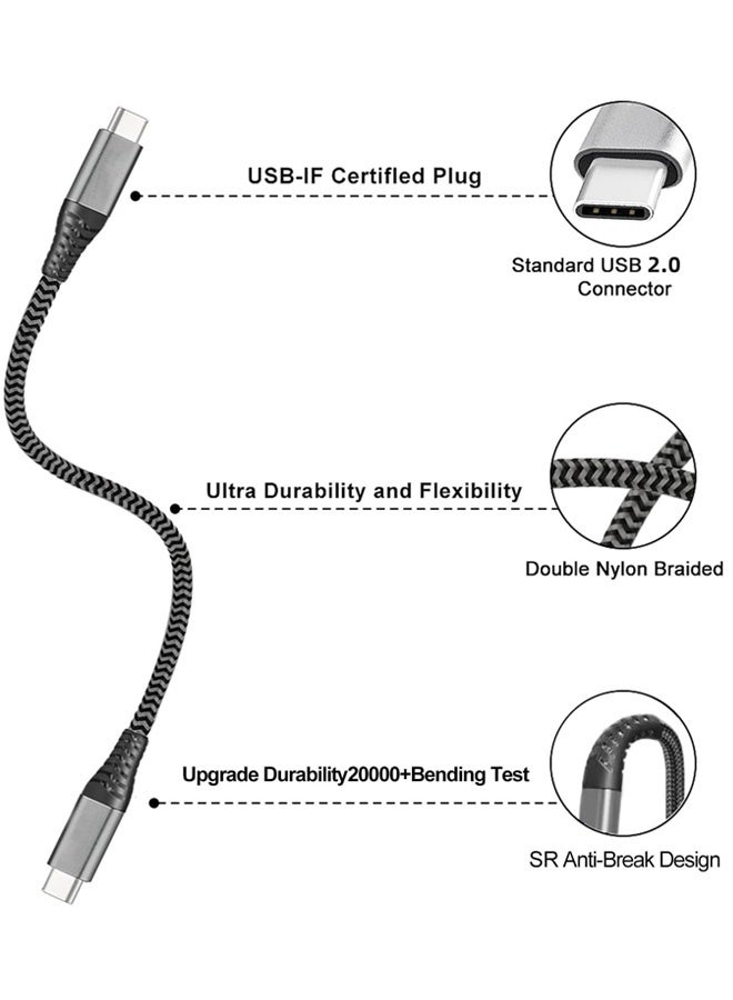 بشكل مختصر 【2 حبة】 كابل USB-C بطول 25 سم | كابل قصير من USB-C إلى Type-C | كابل شاحن سريع بقدرة 60 واط | كابل USB-C مضفر من النايلون | مناسب لآيفون 17/16/15 برو ماكس/برو/بلس | مناسب لسامسونج S25/S24 | مناسب لبيكسل 10/9/8 | مناسب لبنك الطاقة - Image 2