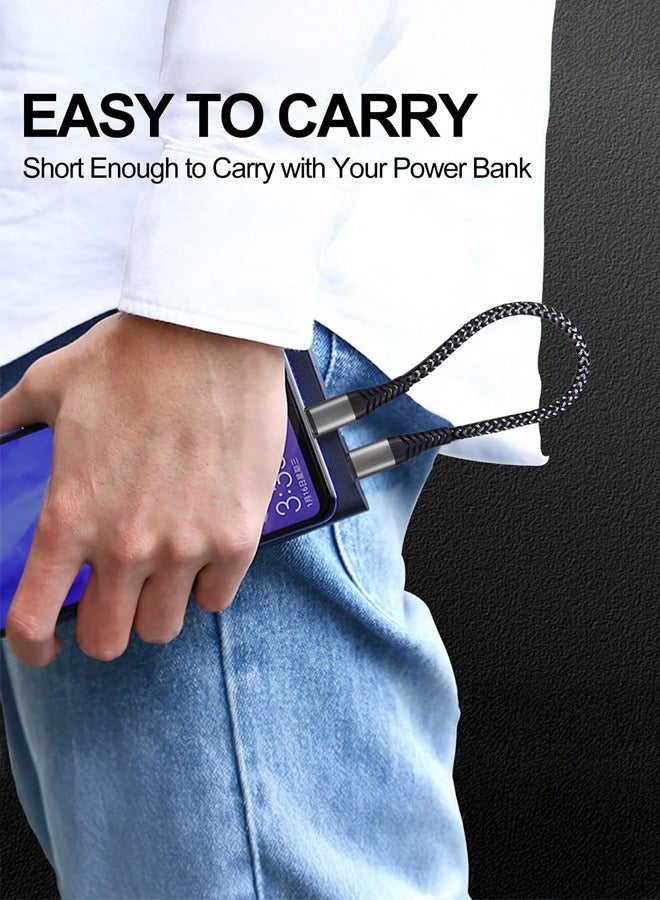 بشكل مختصر 【2 حبة】 كابل USB-C بطول 25 سم | كابل قصير من USB-C إلى Type-C | كابل شاحن سريع بقدرة 60 واط | كابل USB-C مضفر من النايلون | مناسب لآيفون 17/16/15 برو ماكس/برو/بلس | مناسب لسامسونج S25/S24 | مناسب لبيكسل 10/9/8 | مناسب لبنك الطاقة - Image 5