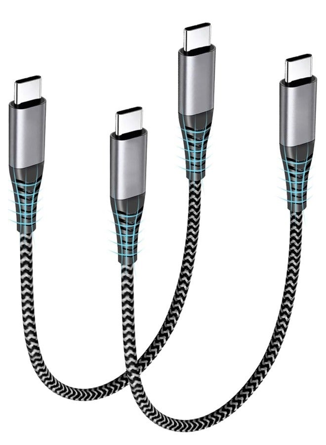 بشكل مختصر 【2 حبة】 كابل USB-C بطول 25 سم | كابل قصير من USB-C إلى Type-C | كابل شاحن سريع بقدرة 60 واط | كابل USB-C مضفر من النايلون | مناسب لآيفون 17/16/15 برو ماكس/برو/بلس | مناسب لسامسونج S25/S24 | مناسب لبيكسل 10/9/8 | مناسب لبنك الطاقة - Image 1