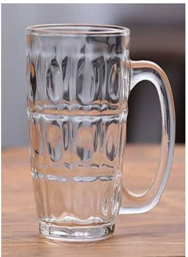 Kosh Lucky Thailand Transparent Fancy Stylish Crystal Clear Heavy Base Modern Beer Mug Glass Set with Handle for your Home Bar (400 ml, Clear) - Pack of 6 - Image 4