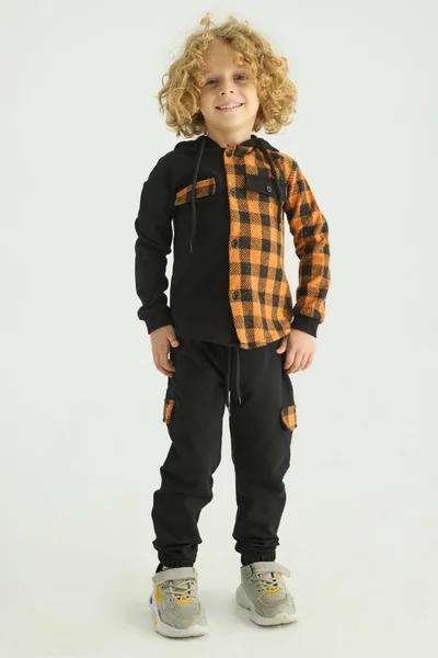 Zepkids Boy Plaid Pocket Hooded Tracksuit Set
