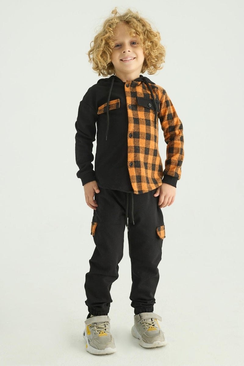 Zepkids Boy Plaid Pocket Hooded Tracksuit Set  - Image 1