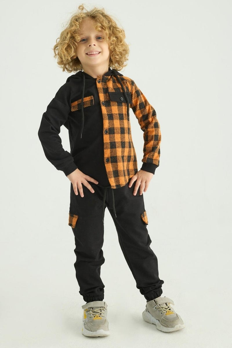 Zepkids Boy Plaid Pocket Hooded Tracksuit Set  - Image 4