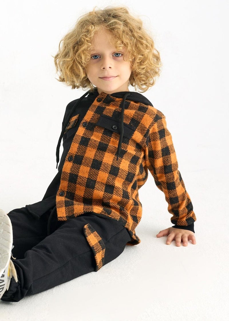 Zepkids Boy Plaid Pocket Hooded Tracksuit Set  - Image 5
