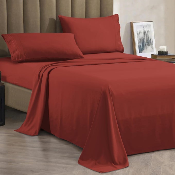 PREMIUM 1800 HOTEL QUALITY WRINKLERESISTANT 4PIECE MICROFIBER SHEET SET LUXURY ULTRA SOFT AND BREATHABLE BEDDING 16 INCH DEEP POCKET 4PC SHEET SET KING RUST