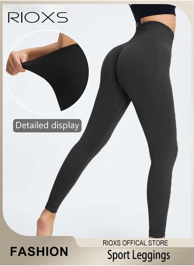 RIOXS Women's High Waist Contour Seamless Workout Sport Leggings Tummy Control Yoga Pants Full-length Running Pants  - Image 1