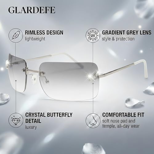GLARDEFE Y2k Sunglasses for Women - Trendy Rimless 2000s Fashion Sun Glasses Rave Shades(Silver/Silver) - Image 3