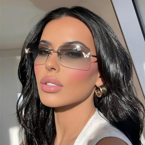 GLARDEFE Y2k Sunglasses for Women - Trendy Rimless 2000s Fashion Sun Glasses Rave Shades(Silver/Silver) - Image 2