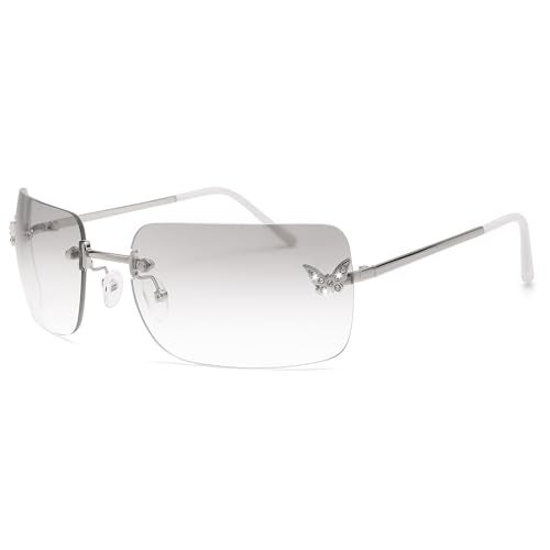 GLARDEFE Y2k Sunglasses for Women - Trendy Rimless 2000s Fashion Sun Glasses Rave Shades(Silver/Silver) - Image 1