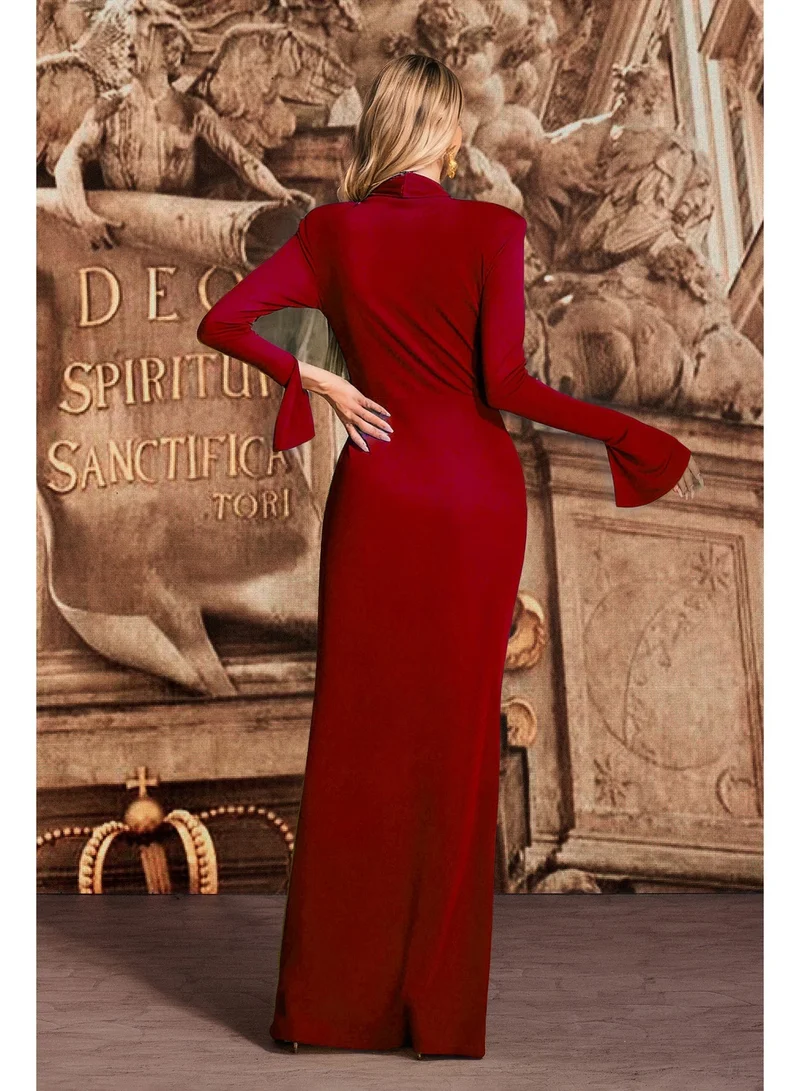 Bella Barnett Naomi V-neck Long Sleeves Red Maxi Dress