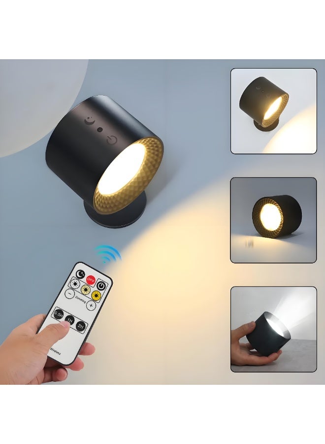 Lee Yon Wall Lights with Remote, Wall Sconce 2000mAh Rechargeable Battery Operated, 3 Color & 3 Dimmable, Led Wall Lamp with a Magnetic Link Base (Black) - Image 1