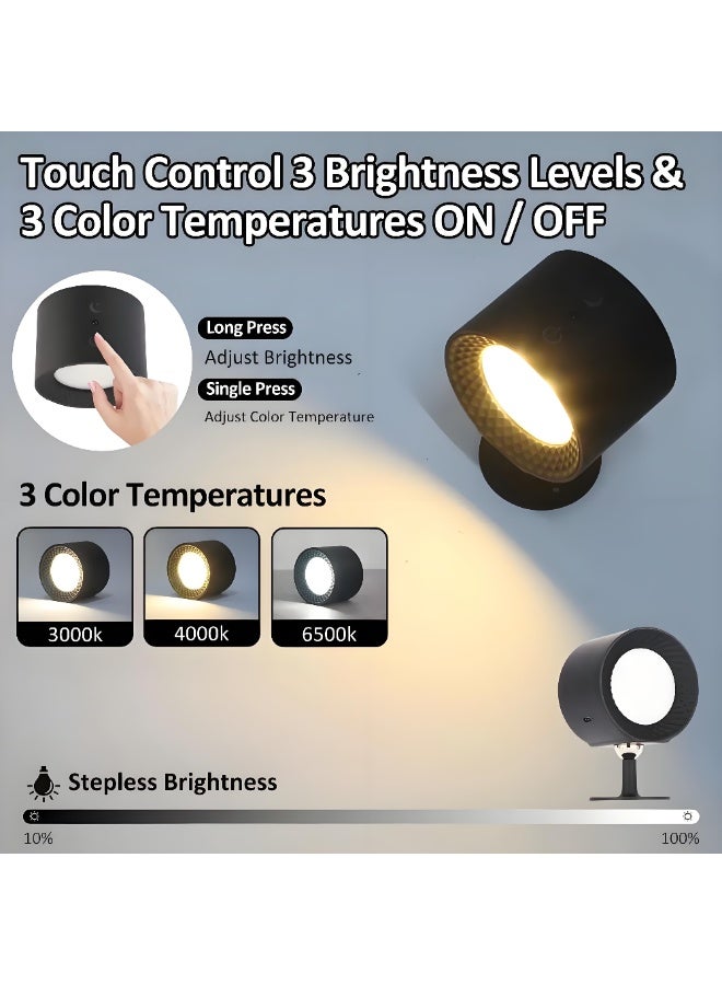 Lee Yon Wall Lights with Remote, Wall Sconce 2000mAh Rechargeable Battery Operated, 3 Color & 3 Dimmable, Led Wall Lamp with a Magnetic Link Base (Black) - Image 2