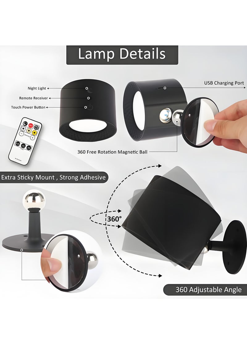 Lee Yon Wall Lights with Remote, Wall Sconce 2000mAh Rechargeable Battery Operated, 3 Color & 3 Dimmable, Led Wall Lamp with a Magnetic Link Base (Black) - Image 5